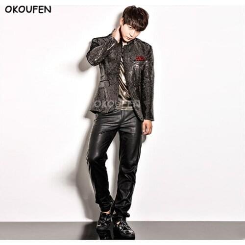 Bar Nightclub DS Punk Color Gradient Sequins Suit Costumes Nightclub Male singer DJ Star Stage show performance wear