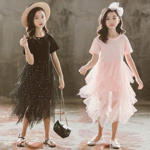 Girls Summer Dress 2019 Fashion Big Girls Clothes Irregular Star Mesh Dresses Teenage Girls Long Dress RT507