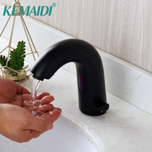 KEMAIDI Matte Black Solid Brass Chrome Polish Automatic Hands Touch Free Sensor Faucet Bathroom Sink Tap Bathroom Faucets