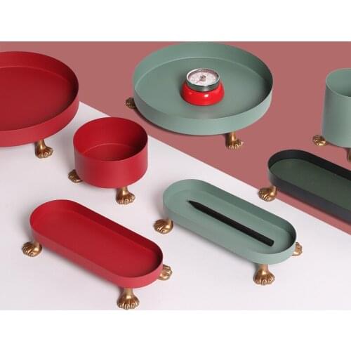 Metal Storage Tray Jewelry Display Plate PU Leather Oval Necklace Earrings Cosmetic Organizer Sundries Decor Tray Gifts ZM209