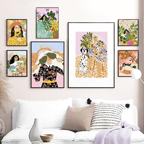 Minimalistic Women Poster Fashion Modern Lady Wearing Plant Leave Canvas Painting Wall Art Picture Girls Room Home Decor
