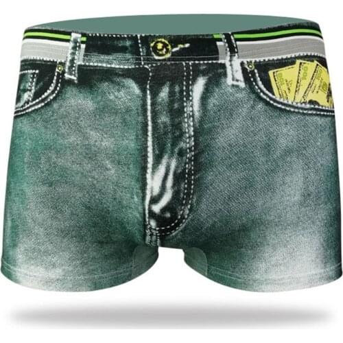Panties* Item Description:MenS Sexy Fashion Denim Print Dollar Pocket Cotton Comfortable Boxer Briefs