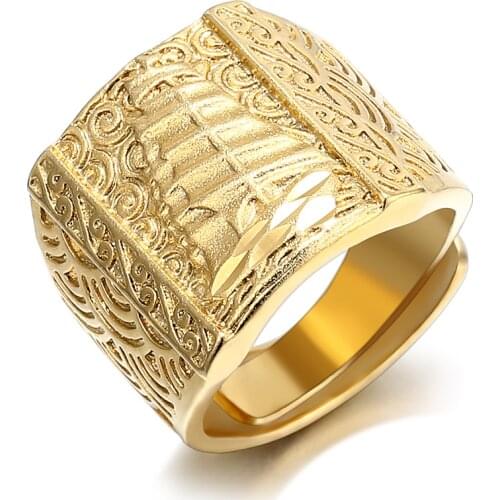 Punk Rock Sailing Boat Men 's Ring Luxury Gold Color Resizeable To 7-11 Finger Jewelry