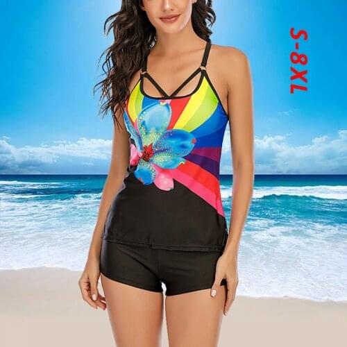 2021 New Plus Size 8XL Swimming Suit For Women Two Piece Suits Female Bathing Suit Push Up Tankini Swimsuit Lady Pants Swim