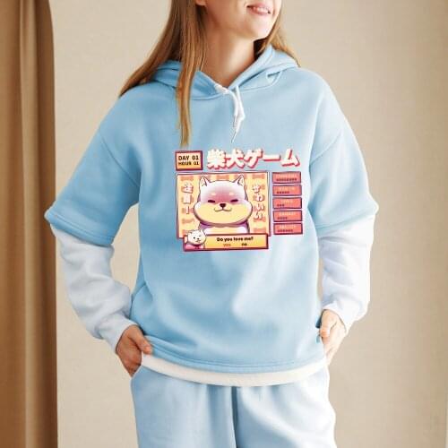 Oversized Anime Pullover Japanese Hoodie Women Cute Shiba Color Block Hoodies Sweatshirts for Women Warm Long Sleeve Moletom