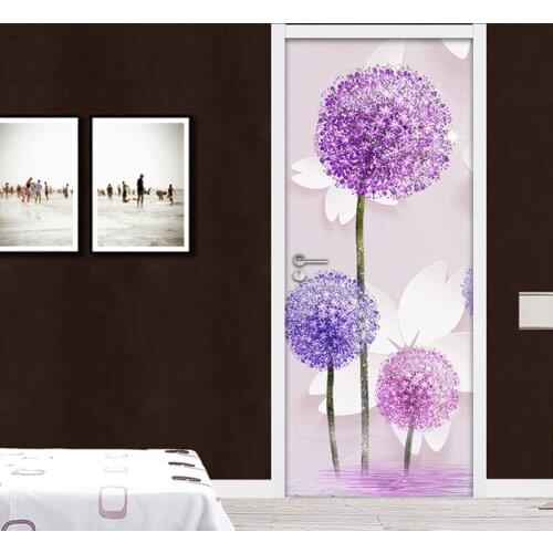 PVC Waterproof Self-adhesive Door Mural Wallpaper 3D Flower Modern Living Room Bedroom Door Home Decoration Removable Sticker