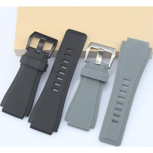 High quality 33*24mm Black Gray Silicone Rubber Watchband For Bell&Ross BR01BR02 Watch Waterproof Convex Strap Logo Pin Buckle