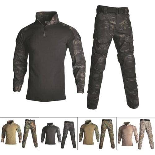 Tactical Camouflage Uniform Military Hunting Suit Men Airsoft Paintball Army Combat Shirt + Cargo Pants Clothes with Knee Pads