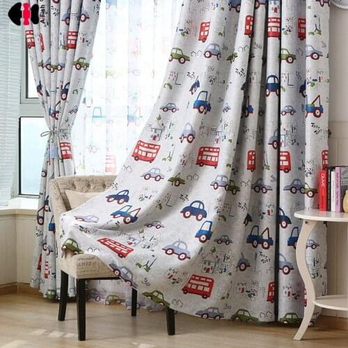 Cartoon Cars Bus Printed Kids Curtains Semi-Blackout Darkening Thermal Insulated Window Panel Drapes for Boys Bedroom wp146c