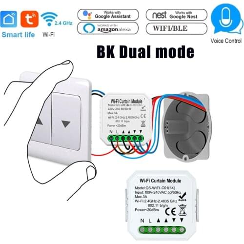 Tuya WiFi Mini Smart Curtain Switch BK Timer Breaker Roller Shutter Motor Smart Life APP Control Work With Alexa Google Home