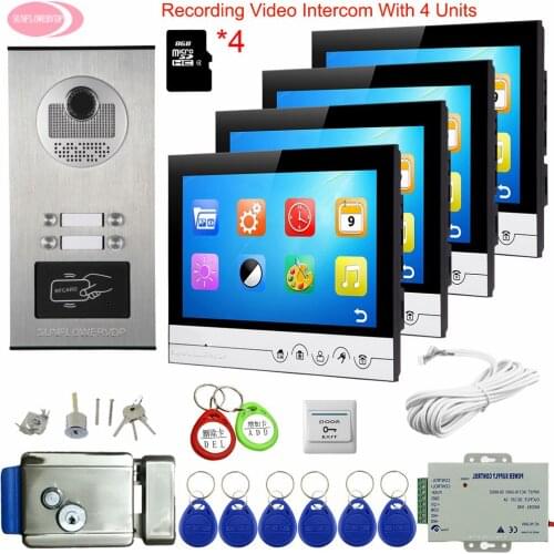 Video Intercom For 4 Apartments 9" Video Intercom With Recording+ 8GB TF Card Intercoms For Private Houses With Lock Video Phone