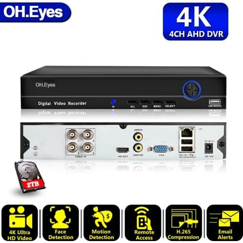 OH.eyes H265+ 4K 8MP 4 Channel 6 in 1 Hybrid WIFI TVi CVI NVR AHD CCTV DVR Surveillance Video Audio Recoder