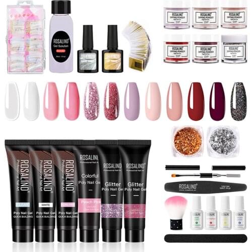 All In One Nail Extension Kit Nail Dipping Powder Starter Kit Extension Gel,Smooth Slip Solution,Base Coat,Top Coat
