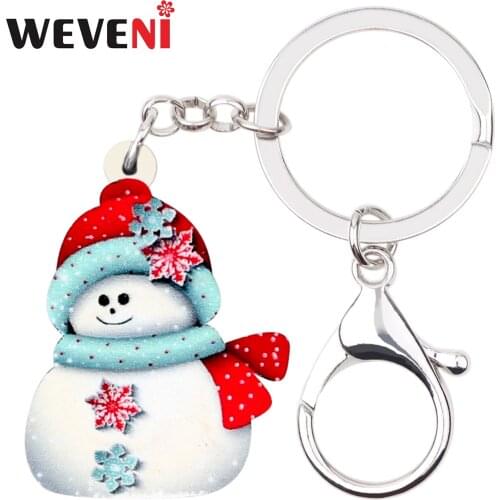 WEVENI Acrylic Christmas Cute Snowflake Snowman Key Chain Holder Ring Gift Xmas Decoration Jewelry Women Girls Bag Car Pendant