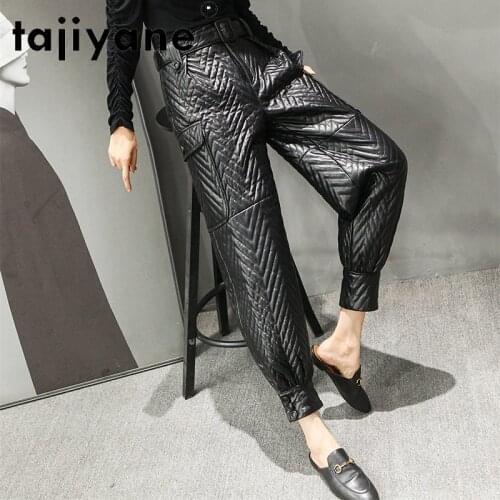 Tajiyane Autumn Womens Pants Genuine Leather Trousers Woman High Waist Trousers Female Oversized Pants Mujer Pantalones TN1282