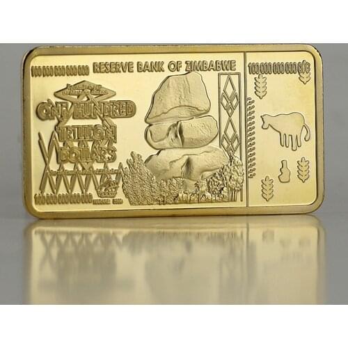 Zimbabwe 100 Trillion Dollar Gold Plated Bullion Bars Ingot 50*28*3 mm