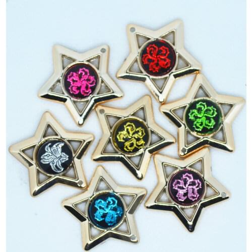 33mm 5PCS Golden Color Acrylic Rhinestone Star Cabochons,Earring Making Charm Accessories