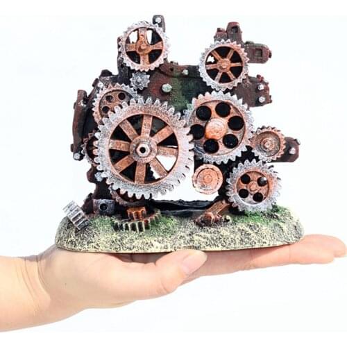 1pc Unique Aquarium Ornament Machine Gear Landscape Fish Tank Decor Barrel Shelter Crafts Non-Fading