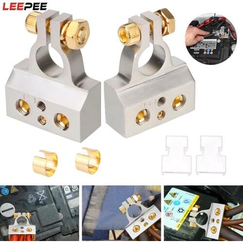 2Pcs Car Modified Battery Head Positive Negative Car Battery Terminal Connectors With 2 Clear Covers Shims 0/2/4/8/10 Gauge