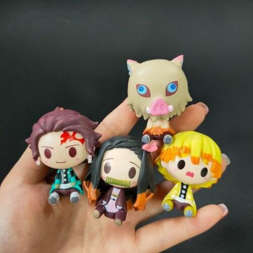 4pcs Q Version Demon Slayer Kimetsu No Yaiba action Figure Tanjiro Nezuko Zenitsu Demon Slayer Kawaii Movie Model kid Toys Doll