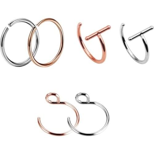 6pcs/lot Round Simple Fashion Nose Hoop Ring Nose Septum Ring Cartilage Earrings Stainless Steel Body Piercing Jewelry Women