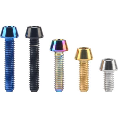 6Pcs M4X8 12 15 20mm Titanium Bolt Taper Head Inner Hexagon Screw Bicycle Cycling Parts Fastener