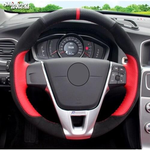 Shining wheat Black Red Genuine Leather Car Steering Wheel Cover for Volvo S60 V40 V60 V70 2014 XC60