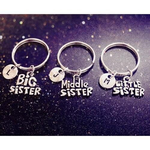 Small Little Sister Keychain Big Sister Keychain Middle Sister Charm Keychain Sister Gift Initial Keychain Car Bag Keychain