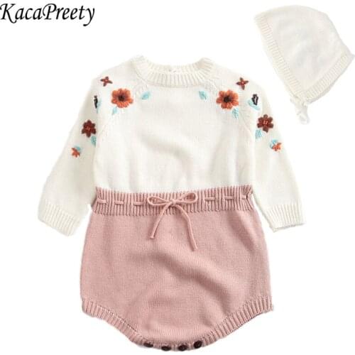 Sweet baby girls clothing set autumn winter infant baby rompers vintage flower embroidery jumpsuit children overalls