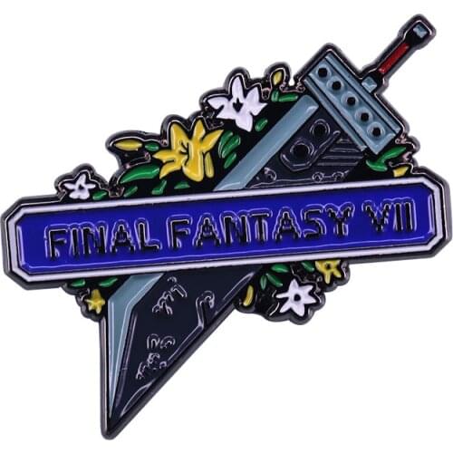 Final Fantasy VII Enamel Pin Cloud Buster Sword with Lunar Tear flower Pin Nostalgia Game FFVII Weapon Brooch