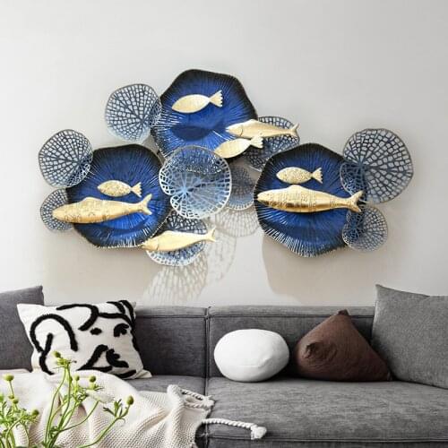 European Creative Wall-mounted Wrought Iron Fish School Wall Decoration Bedroom Three-dimensional Handicraft Ocean Style Wall