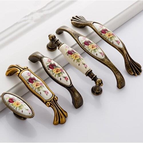 European ceramics Vintage Bronze Ceramic Cabinet Handles Cupboard Drawer Pull Kitchen Cabinet Door Knob Furniture Handle