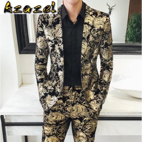 HOT Tide Non-iron Plus size pleuche Jackets Spring Autumn New Korean Mens Casual Flower Suit Chinese Style Slim Fit Small Suits