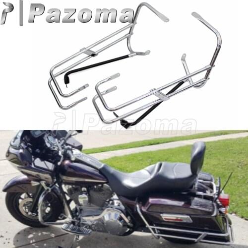 Chrome Motorcycle Twin Rail Saddlebag Guard Bar Kit Passenger Side Bag Mount Bracket for Harley Touring FLHR FLTR FLHX 1997-2008