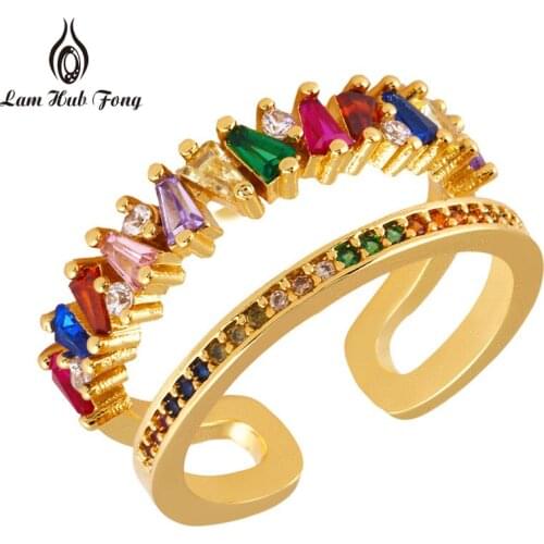 Popular Rainbow Opening Womens Rings Adjustable Inlaid Zircon Finger Ring Wedding Engagement Fashion Jewelry Gift for Women