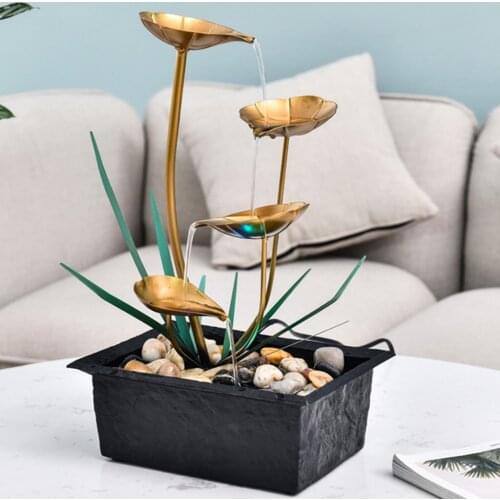 Indoor Flowing Water Fountains Lotus Feng Shui Desktop Waterwheel Fountain for Home Office Living Room Ornament Crafts Gifts