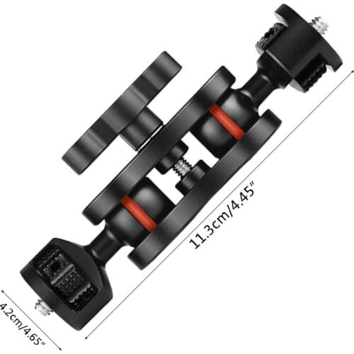 Dual Ball Head Mount with 1/4'' Screw Camera Bracket Heavy Duty Robust Arm Video Accessories Reinforce with a Hex Wrench