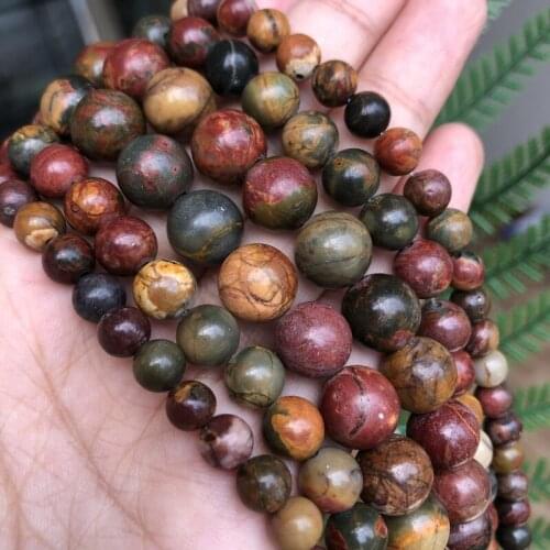 4 6 8 10 12mm Natural Smooth Picasso Round Loose Beads Natural Stone Beads For DIY Necklace Bracelet Jewelry Making Strand 15"