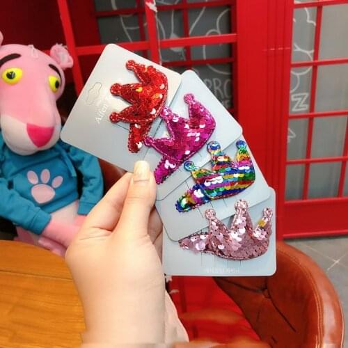 Fashion Children Hair Clip Colorful Sequin Filler Cartoon Hair Clips Stars Crown Cute Hairpin Hair Accessories for Girl