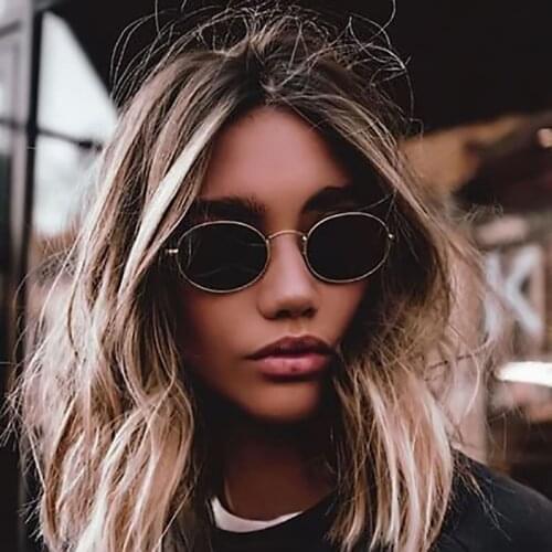 Trendy 90s Fashion Women Sunglasses 2020 Famous Oval Sun Glasses Luxury Metal Round Frames Black Small Shades Eyewear Oculos