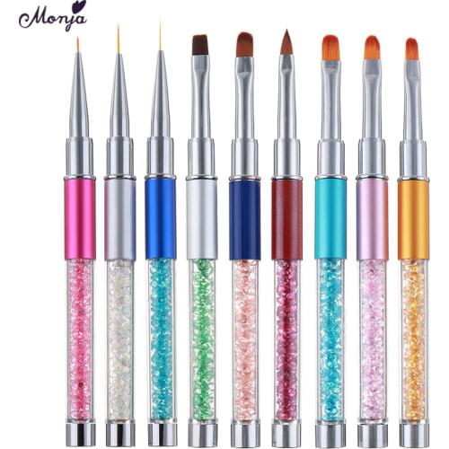 Monja 3 Pcs/Set Rhinestone Nail Art Round Top Acrylic UV Gel Extension Builder Flower Painting Drawing Brush Pen Manicure Tools