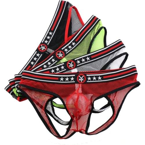 Mens Briefs Sexy Underwear Mesh See Through Low Rise Underpants Gay Sissy Panties Bulge Pouch Bikini Briefs Backless Jockstrap