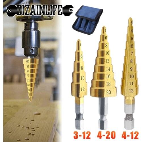 1/3PCS 3-12/4-20/4-12 HSS Straight Groove Step Drill Bit Set Titanium Coated Wood Metal Hole Cutter Pagoda Drilling Power Tool