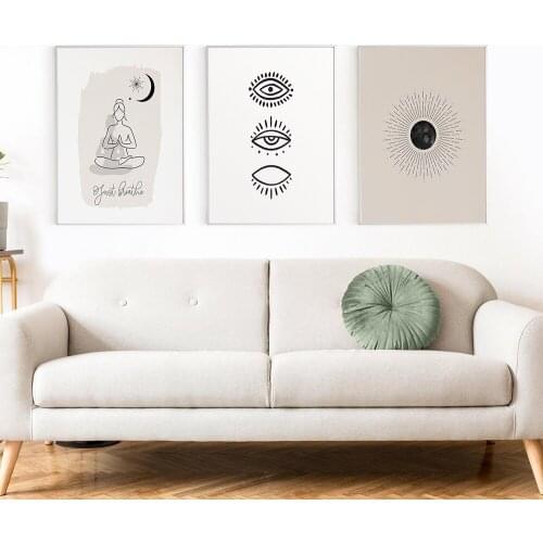 Sunburst Art Print Black Color Wall Art Minimalist Yoga Wall Print Eye Abstract Mid Century Modern Wall Pictures For Living Room