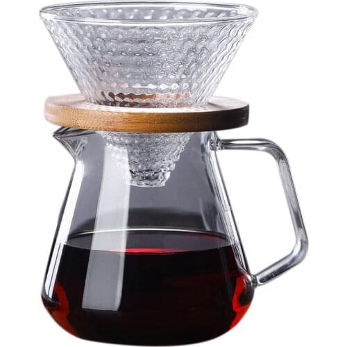 New V60 Pour over Carafe Drip Coffee Pot 500Ml Glass Range Tea Maker Coffee Kettle Brewer Barista Percolator Clear Filter