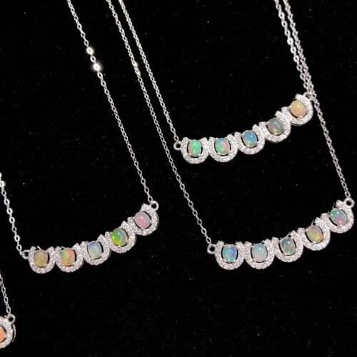 925 Sterling Silver Natural Opal Necklace Stirrup Opal Necklace For Women Gift
