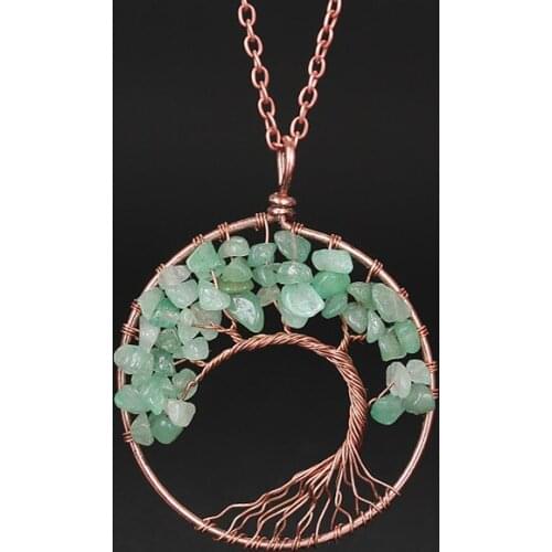 7 Chakra Tree of Life Pendant Necklace Copper Crystal Natural Stone Necklace Quartz Stones Reiki Pendulum Pendants Women Gift
