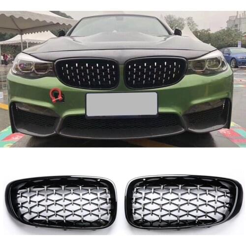 A Pair Car Front Kidney Grills Diamond Grille for BMW 3 Series GT F34 Gran Turismo 328i 330i 335i 340i 2012-2019 Car Styling