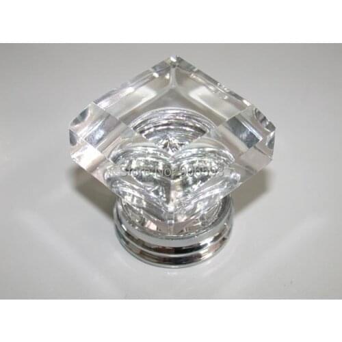 10PCS/LOT FREE SHIPPING 33MM CLEAR SQUARE CRYSTAL KNOBS ON CHROME BRASS BASE