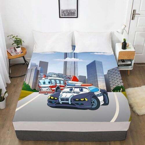 Car Cartoon Kids Elastic fitted sheet bed sheet With An Elastic Band 150x200 Mattress Cover Bed cover for children baby police